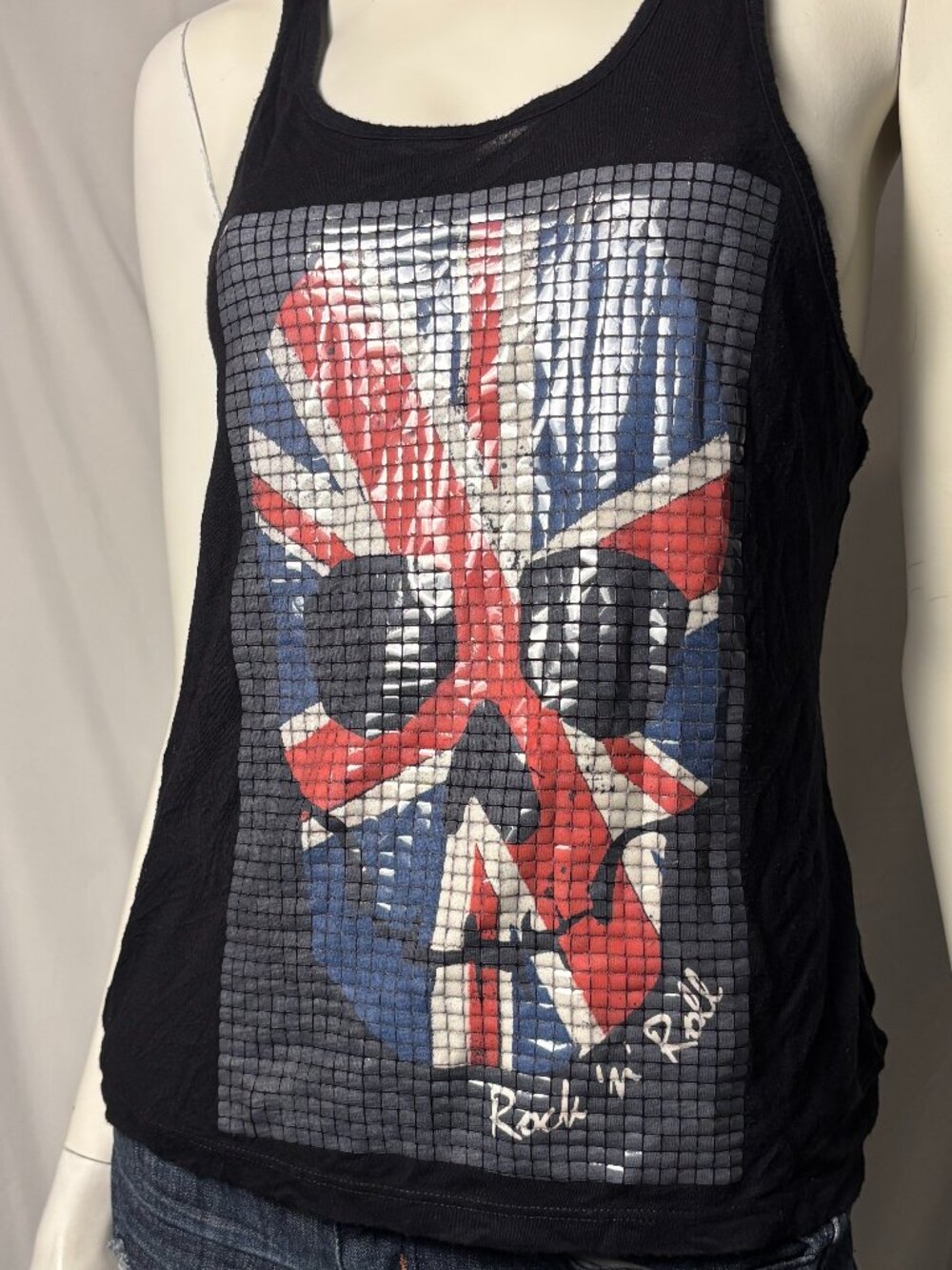 The Classic Black Union Jack Skull Racerback Tank Top Size Small